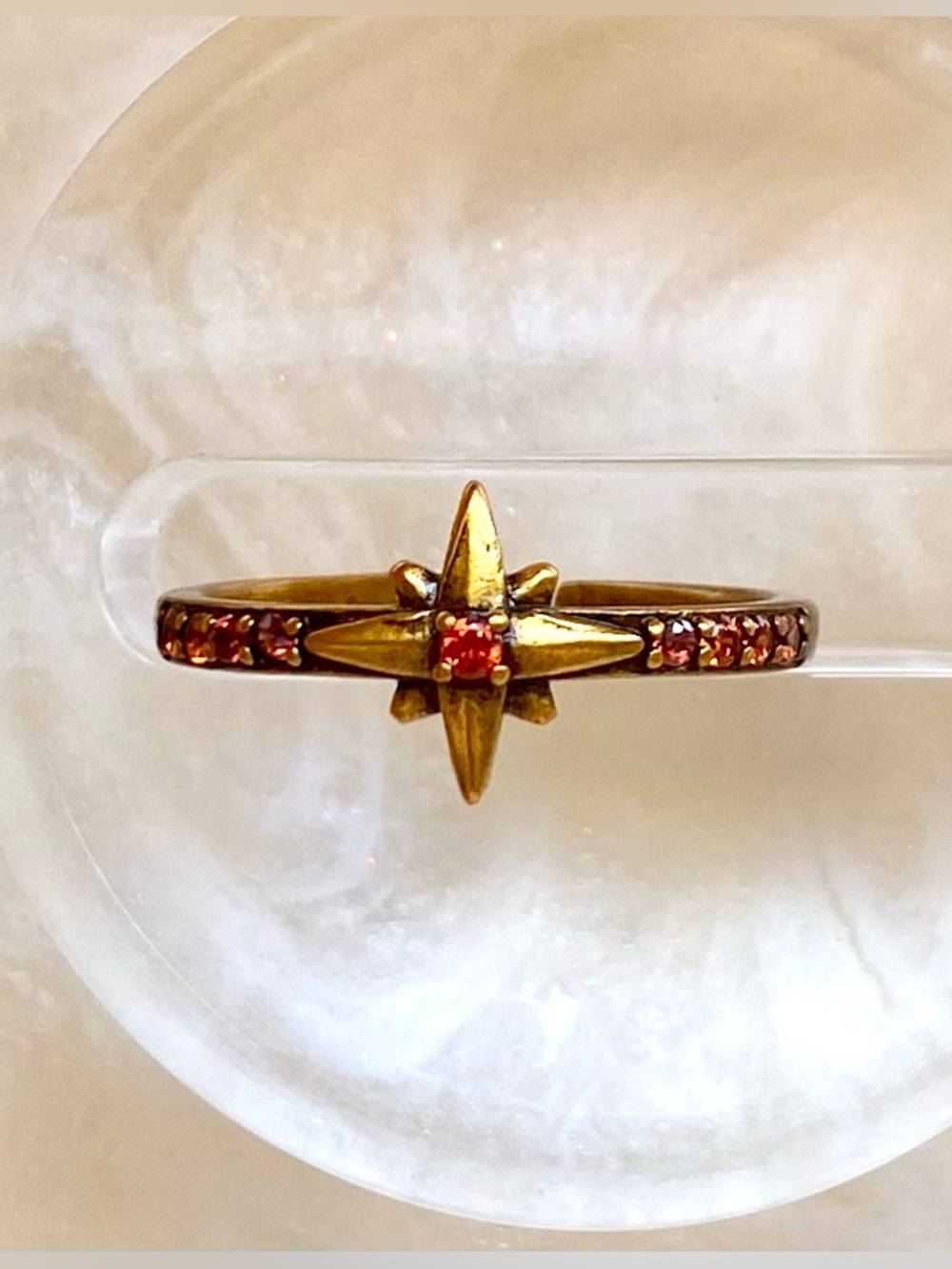Gold Starburst Ring with Red Stones
